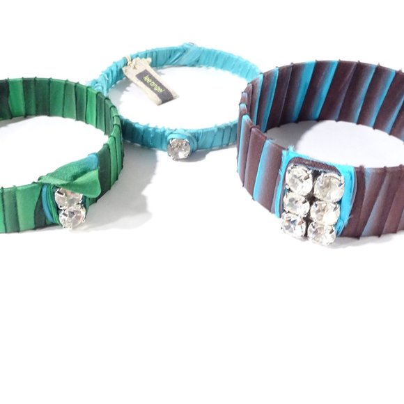 Lee Angel Green Blue Brown Wrapped Crystal Bangle Set of 3 NWT 450 - Picture 4 of 9
